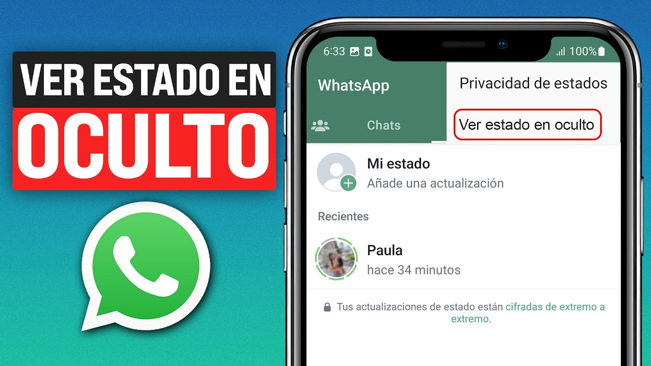 Celular mostrando estados de WhatsApp con privacidad